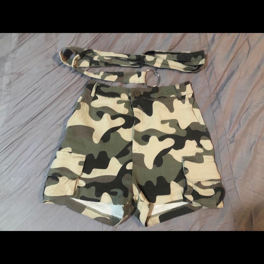 Boohoo Camouflage cargo high waisted shorts